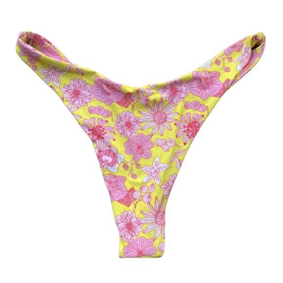Bright Yellow and Pink Floral Two Piece Bikini Size Small - Picture 4 of 12